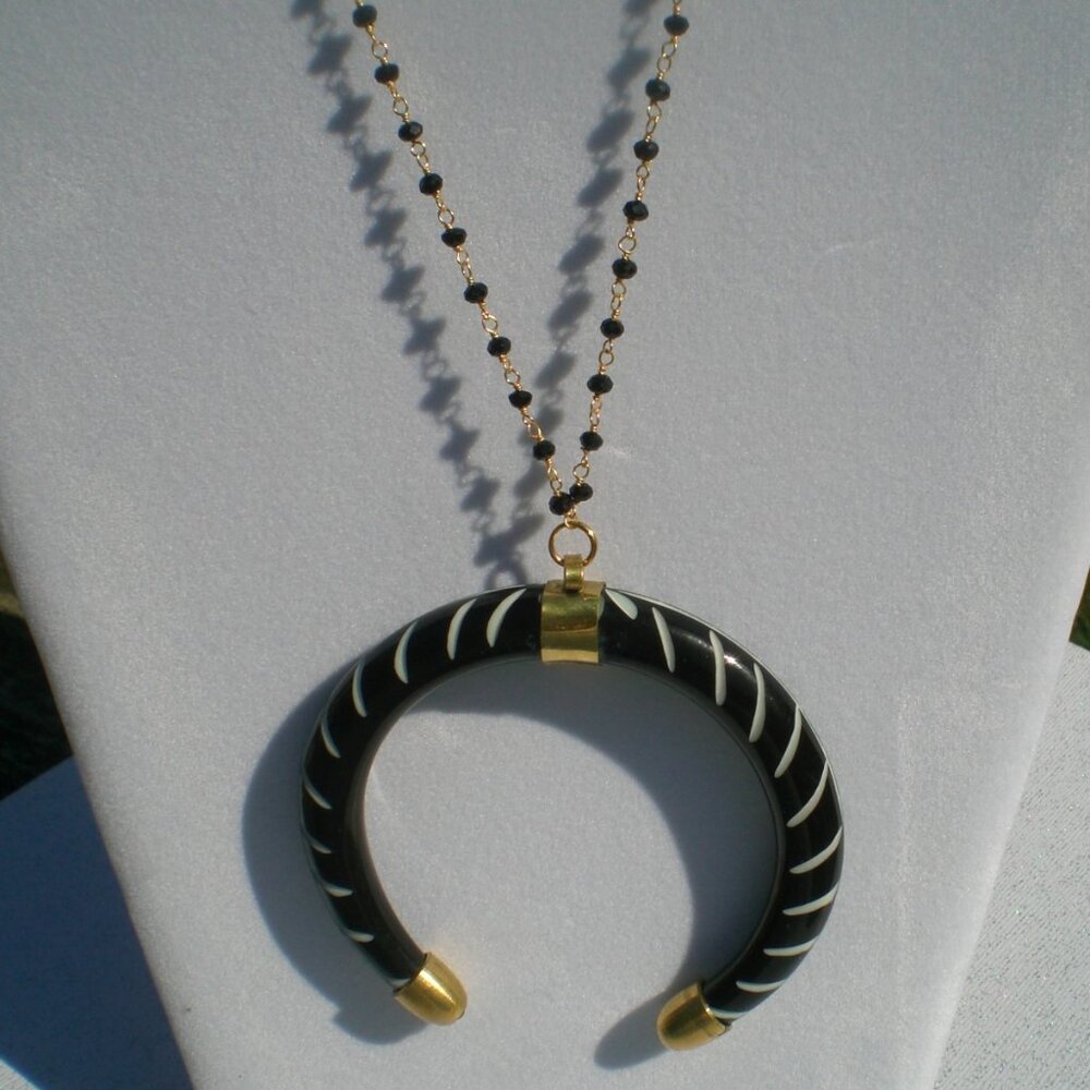 Black/White Double Ended Crescent Pendant Necklace